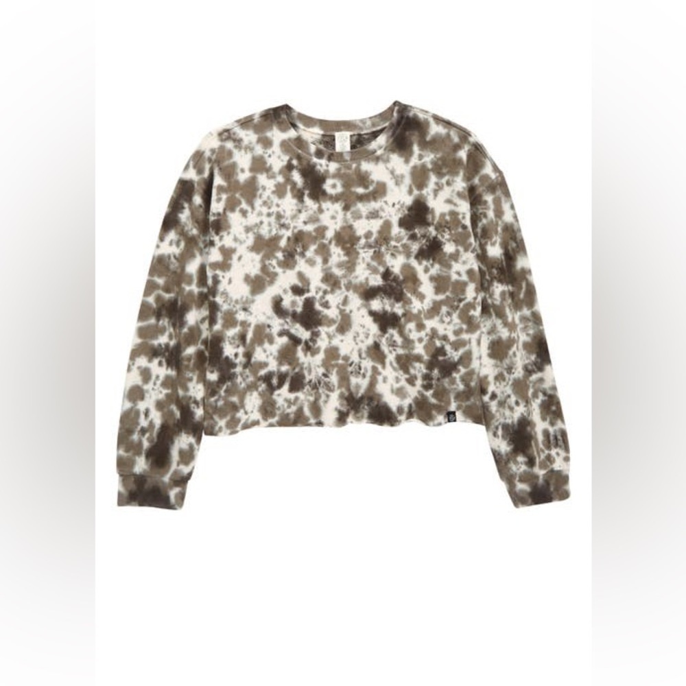 NWT Treasure & Bond Kids' Crop Pullover in Black- Blue Tie Dye